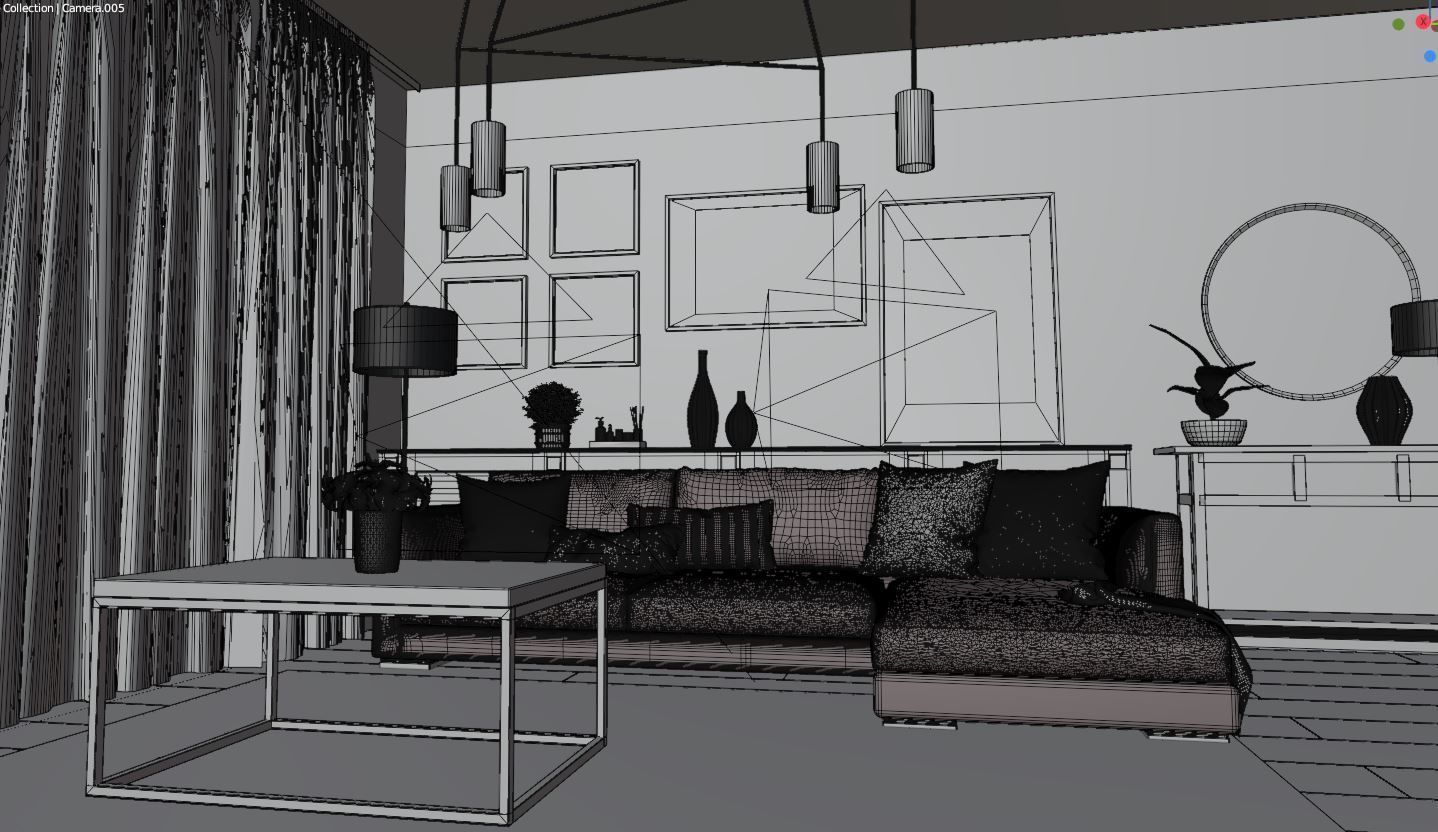 Livingroom and Kitchen interior scene 3D model_7