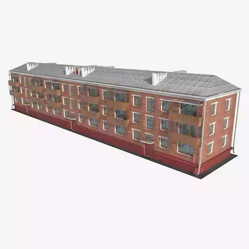 Brick 3-storey apartment building v2 Low-poly 3D model