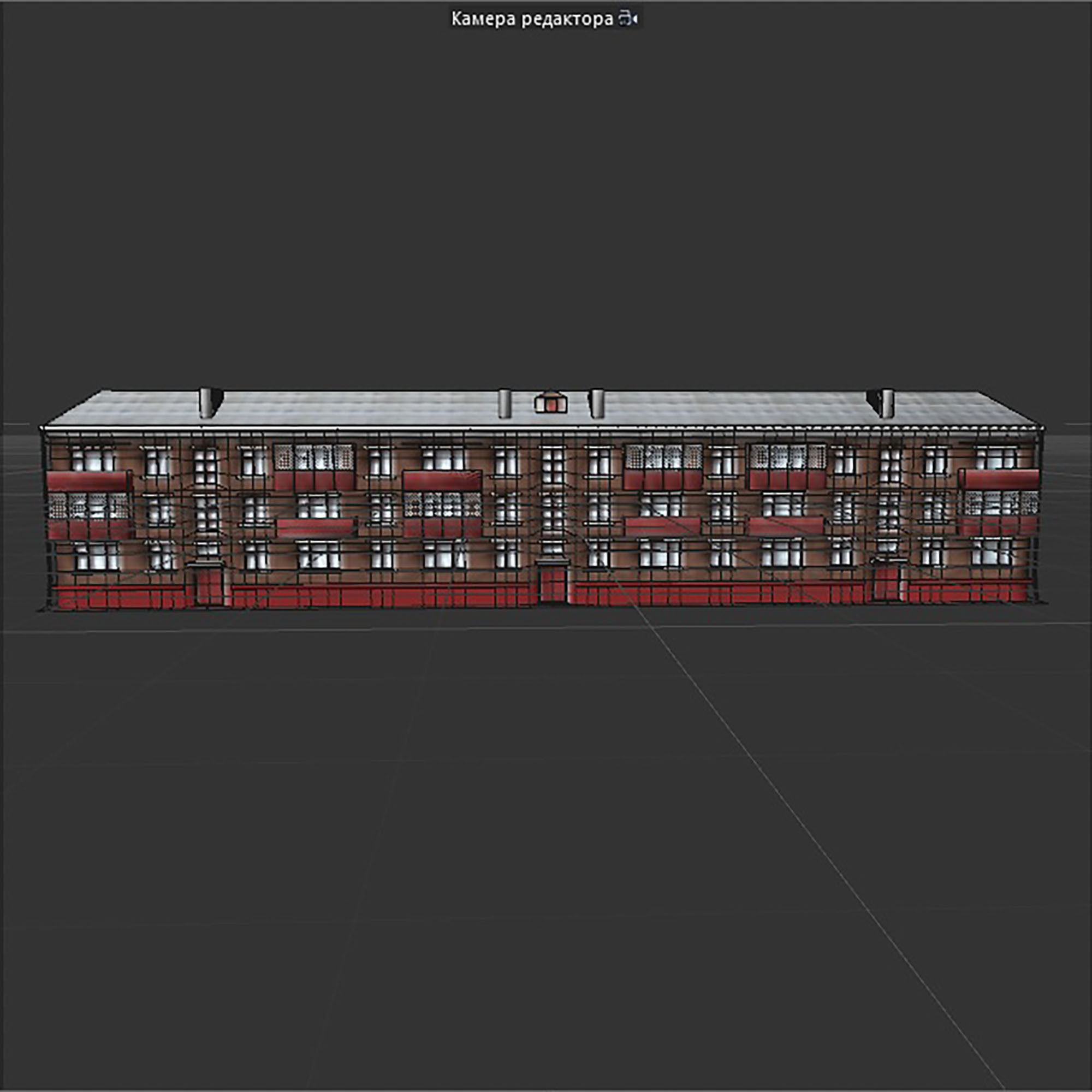 Brick 3-storey apartment building v2 Low-poly 3D model_7