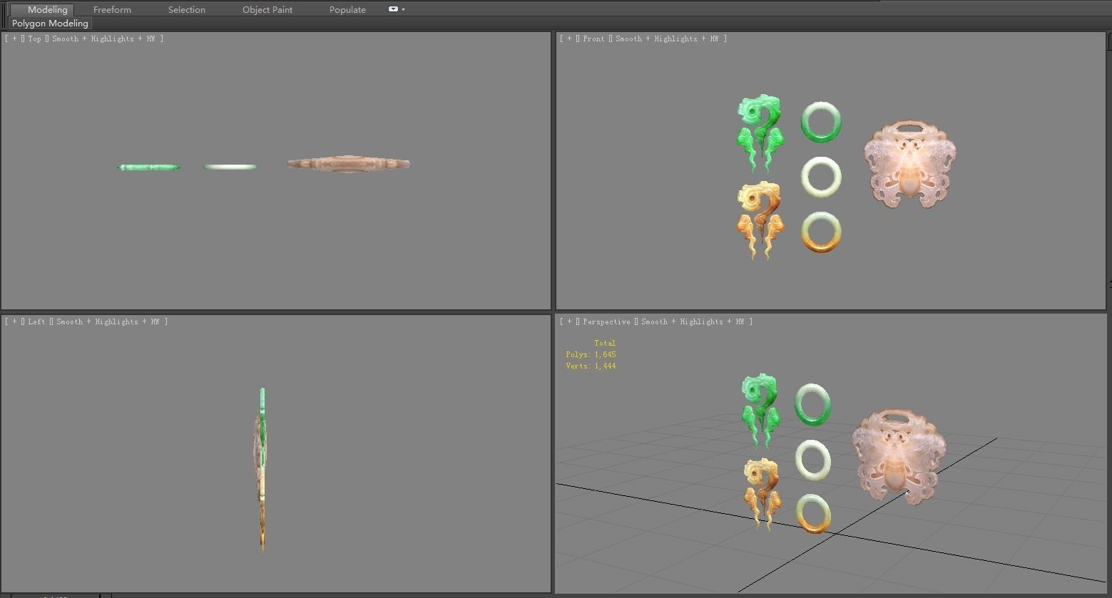 A pile of jade - Jade bracelet - amulet Low-poly 3D model_3