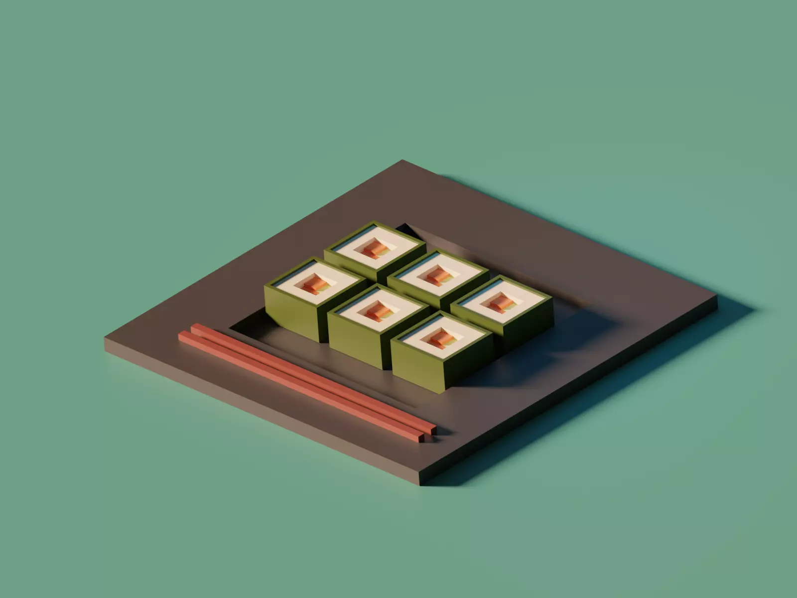 low poly sushi on plate with chopsticks Free 3D print model