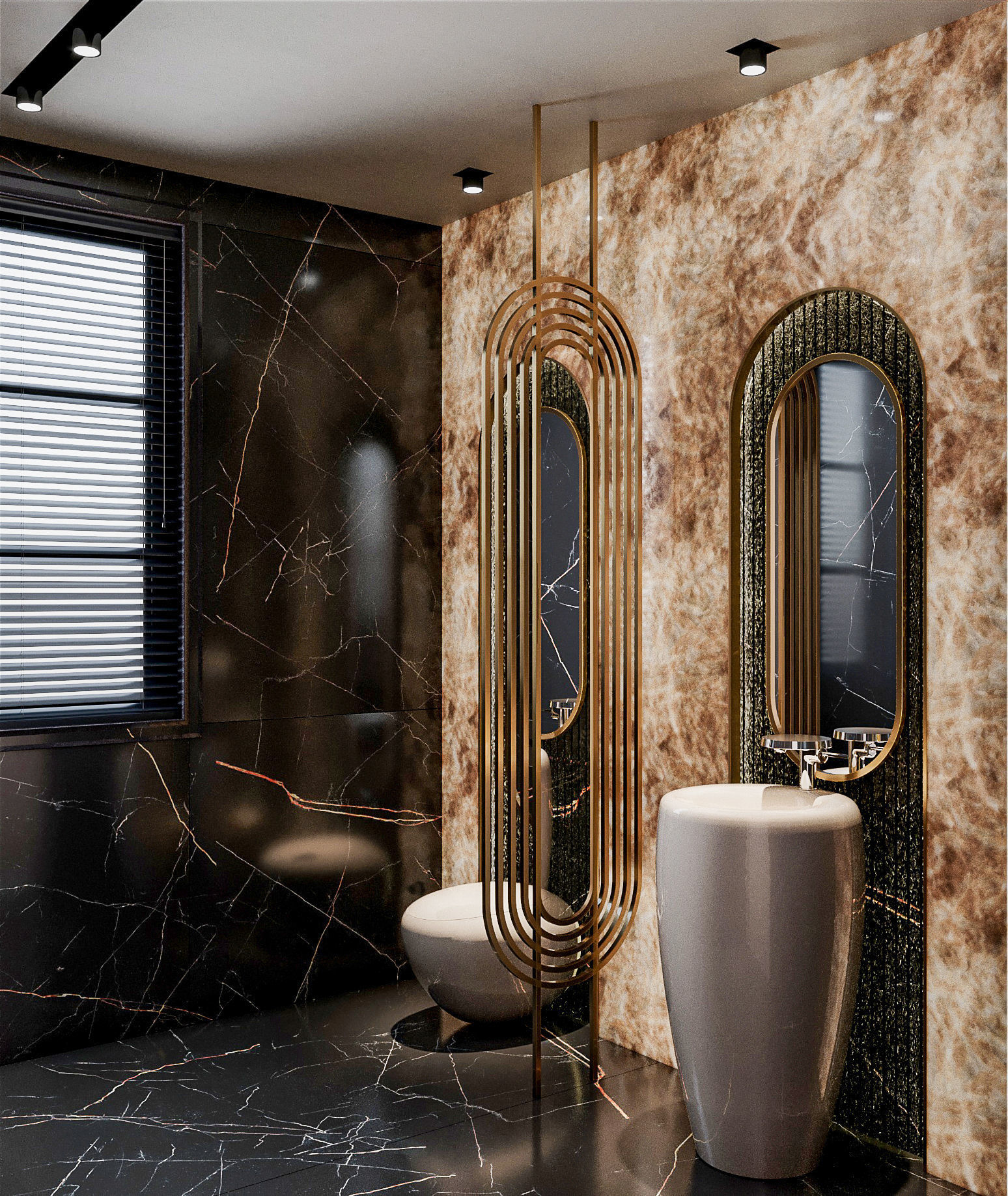 Marble WC with Brass Details 3D model_1