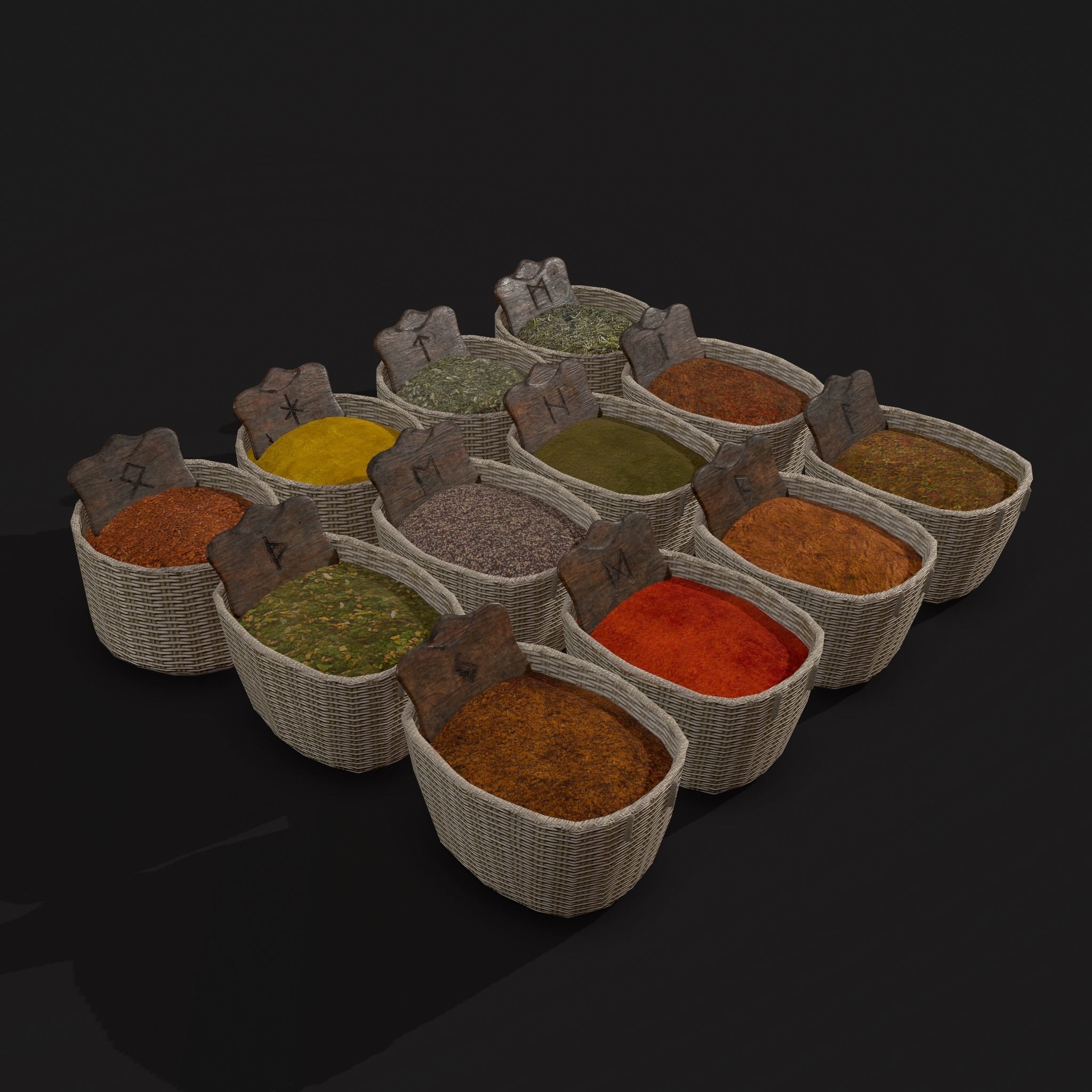 Medieval Spice Baskets Low-poly 3D model_35