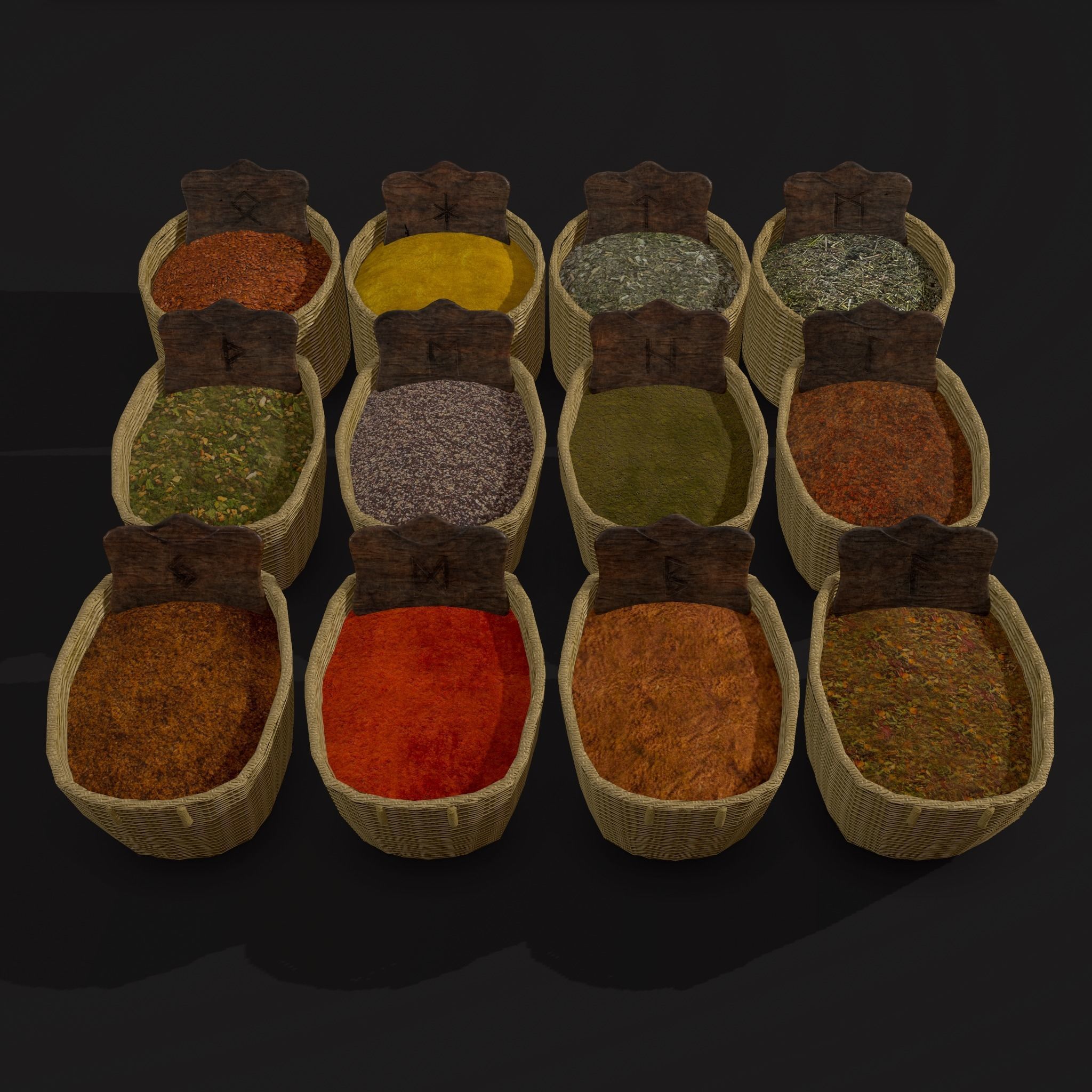 Medieval Spice Baskets Low-poly 3D model_18