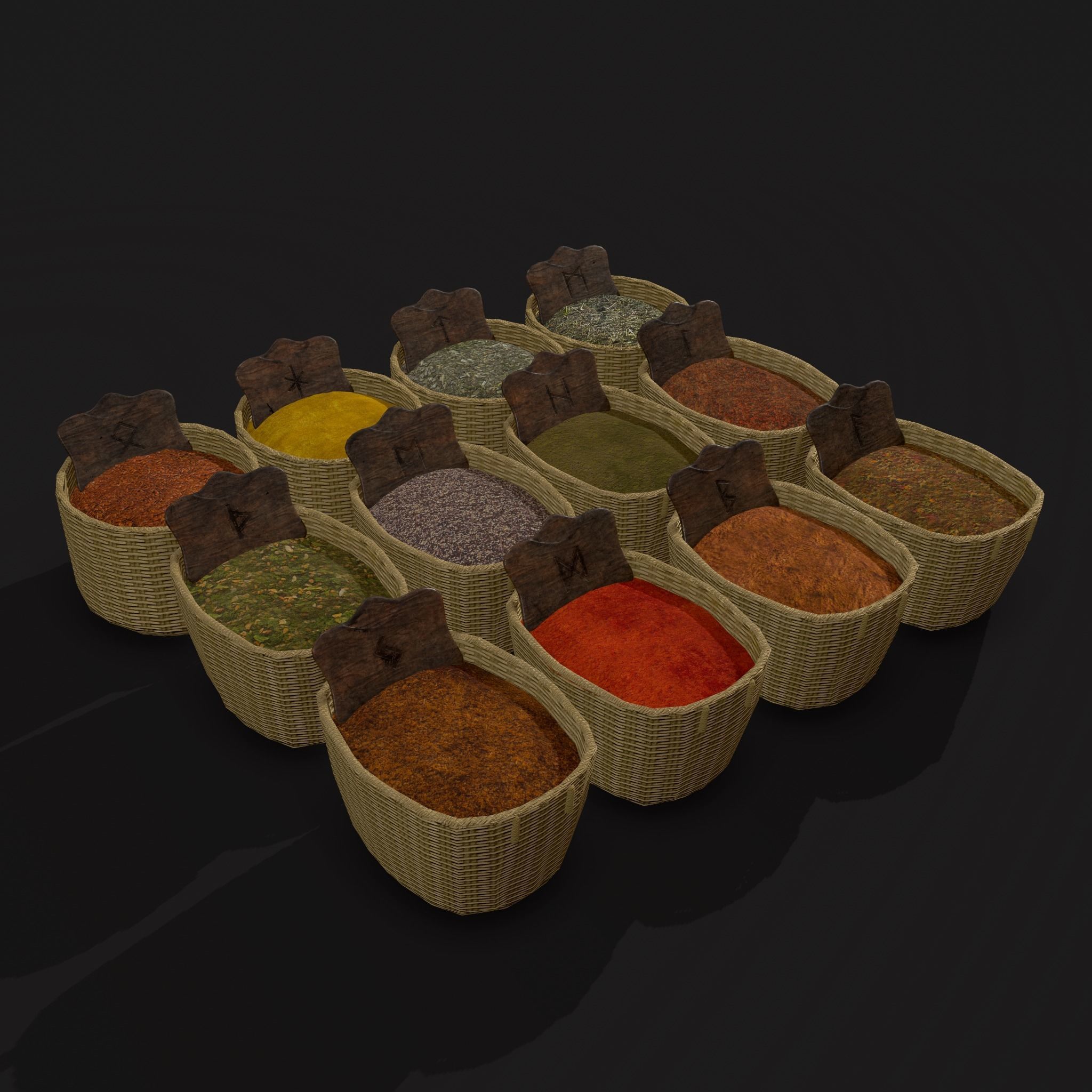 Medieval Spice Baskets Low-poly 3D model_20
