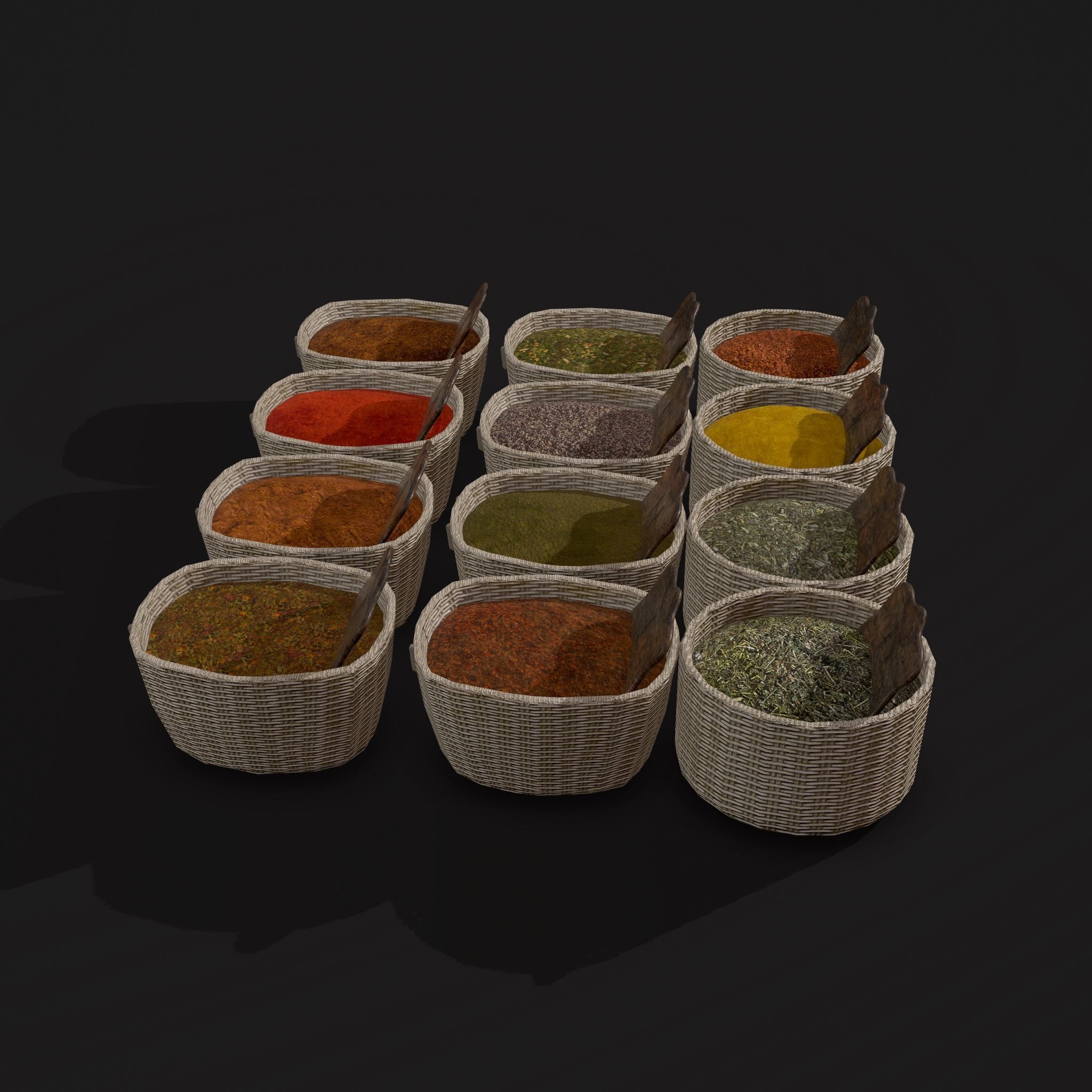 Medieval Spice Baskets Low-poly 3D model_8