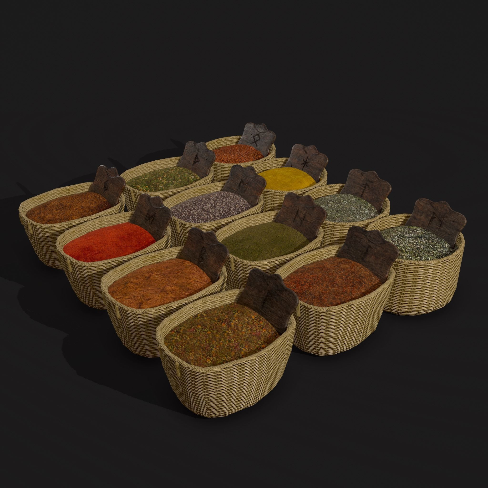 Medieval Spice Baskets Low-poly 3D model_14