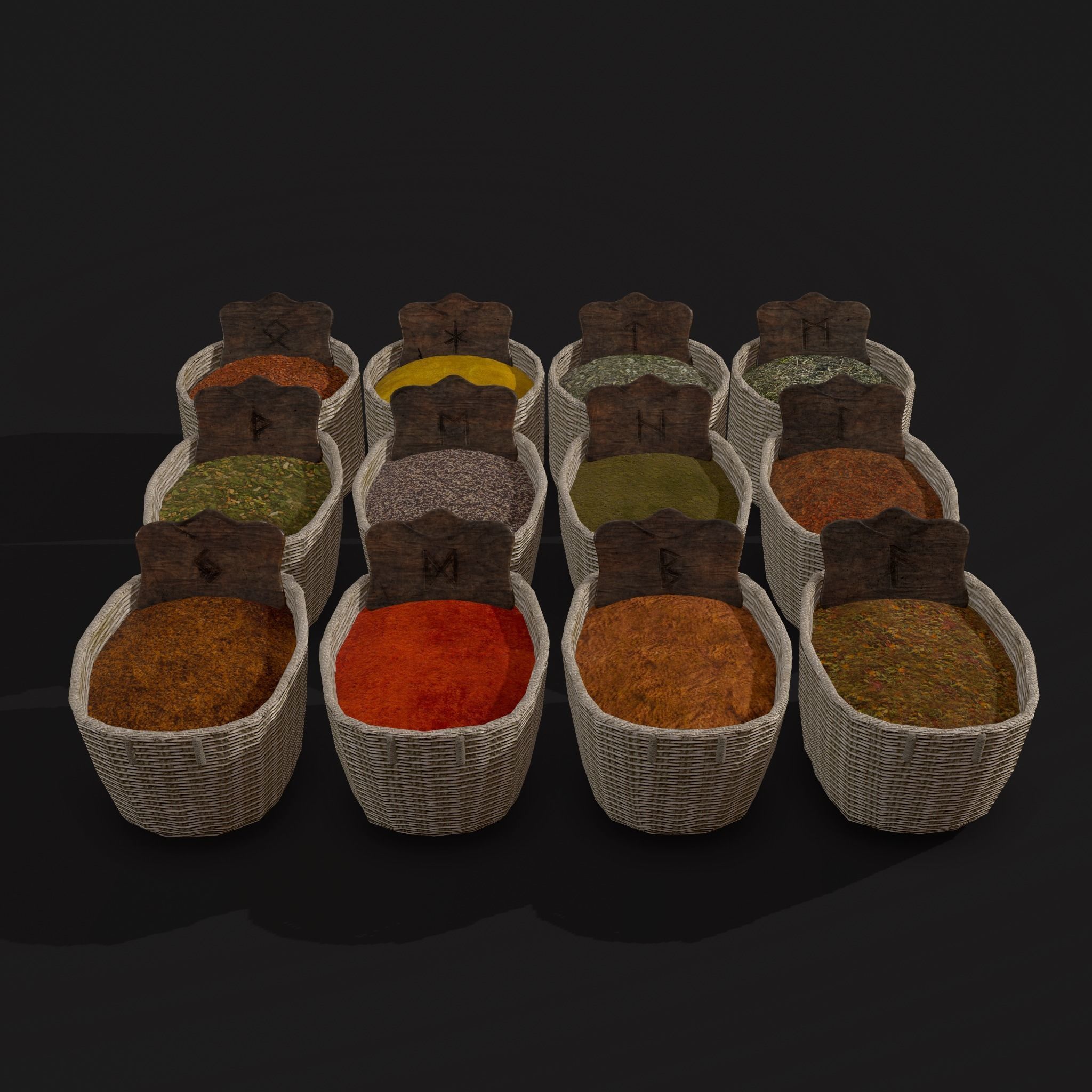 Medieval Spice Baskets Low-poly 3D model_2