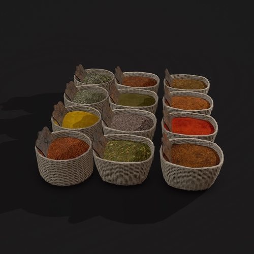 Medieval Spice Baskets Low-poly 3D model 3