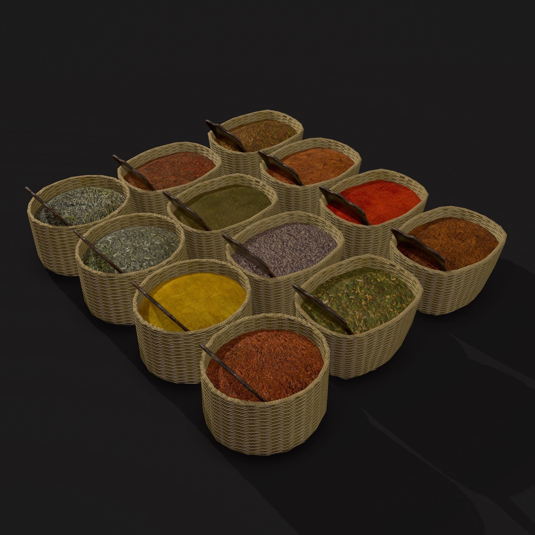 Medieval Spice Baskets Low-poly 3D model_16