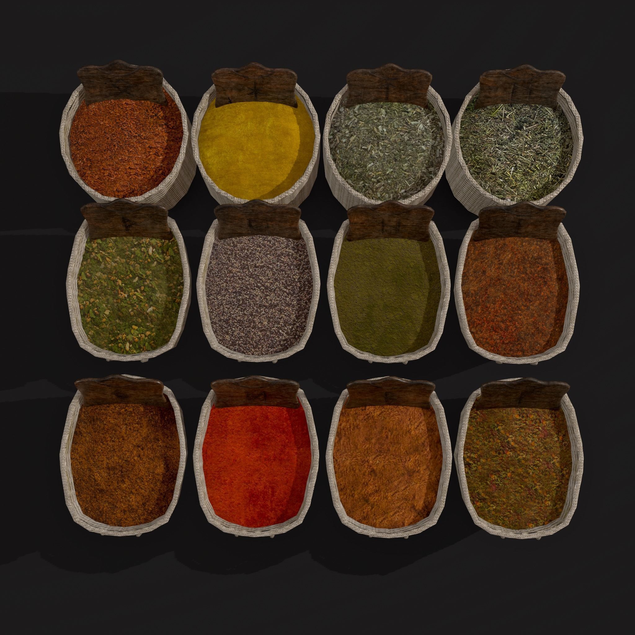 Medieval Spice Baskets Low-poly 3D model_19