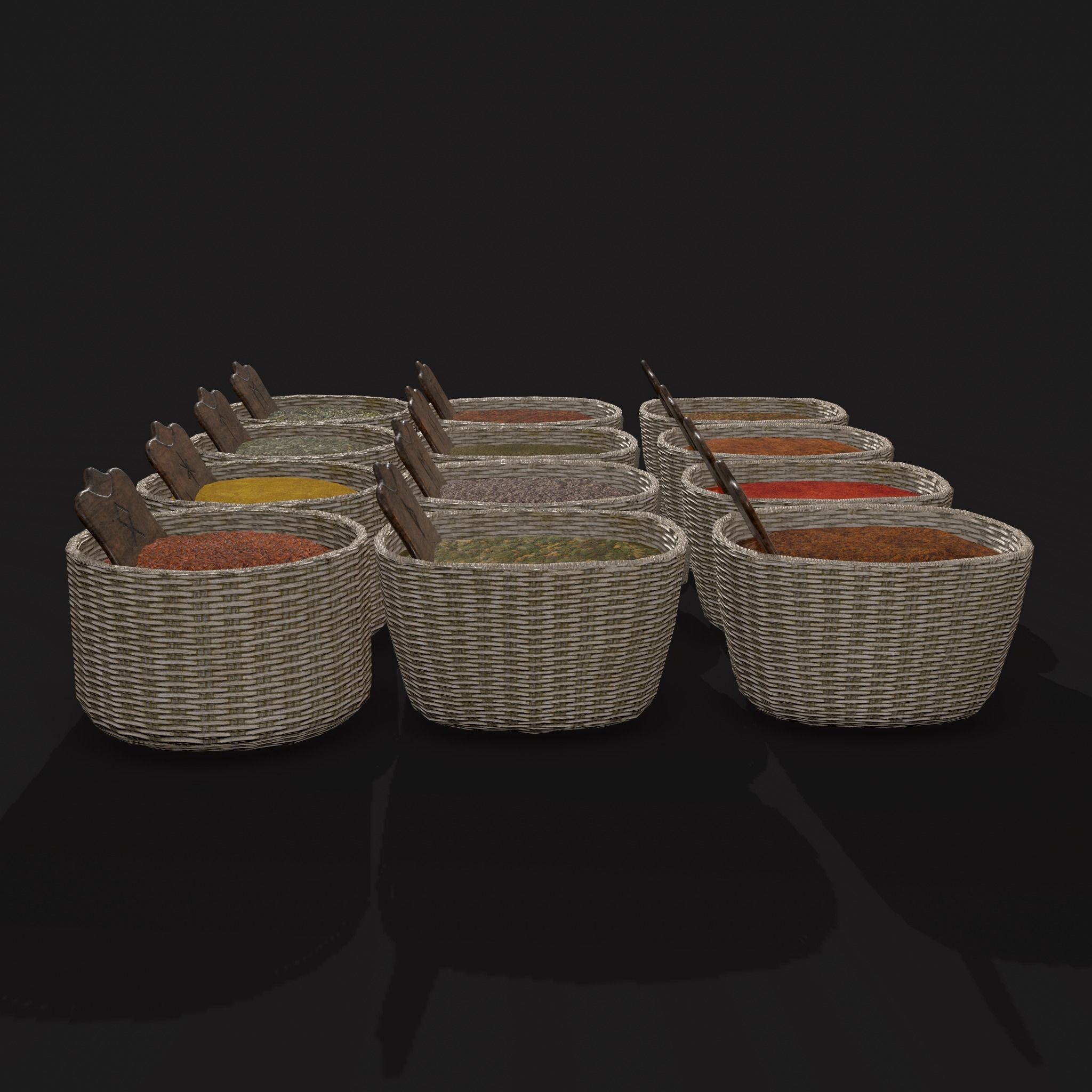Medieval Spice Baskets Low-poly 3D model_11