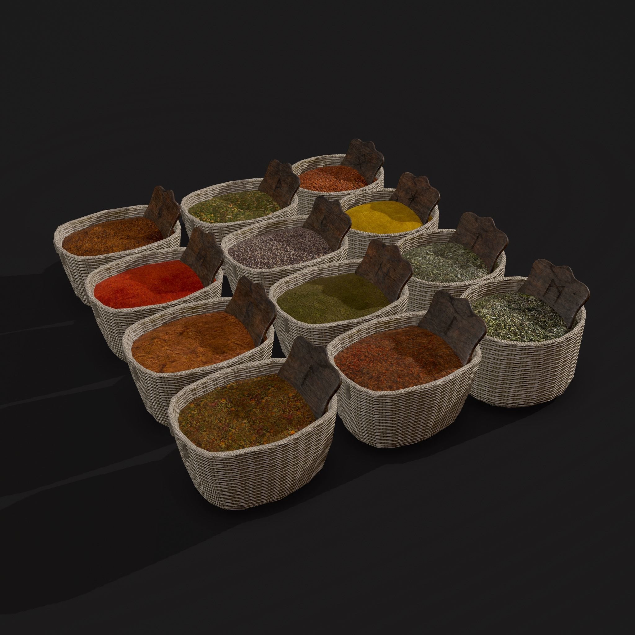 Medieval Spice Baskets Low-poly 3D model_9