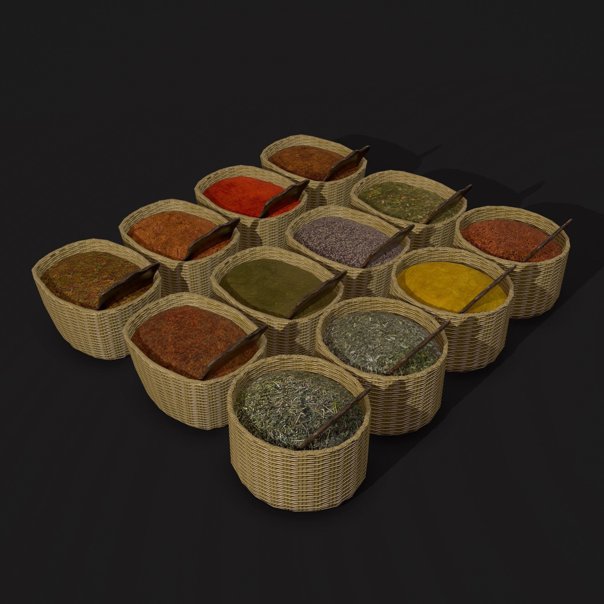 Medieval Spice Baskets Low-poly 3D model_15