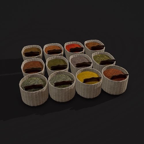 Medieval Spice Baskets Low-poly 3D model 6