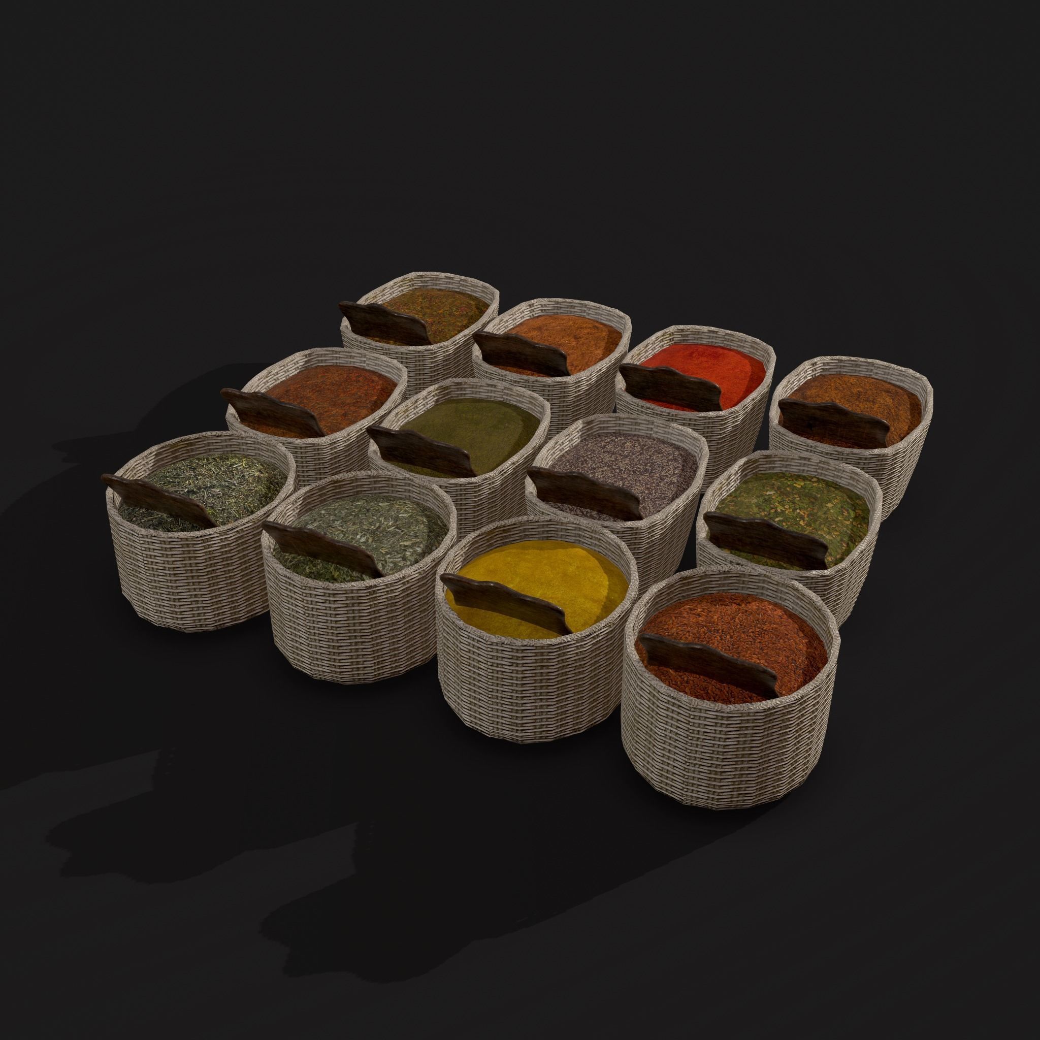 Medieval Spice Baskets Low-poly 3D model_5