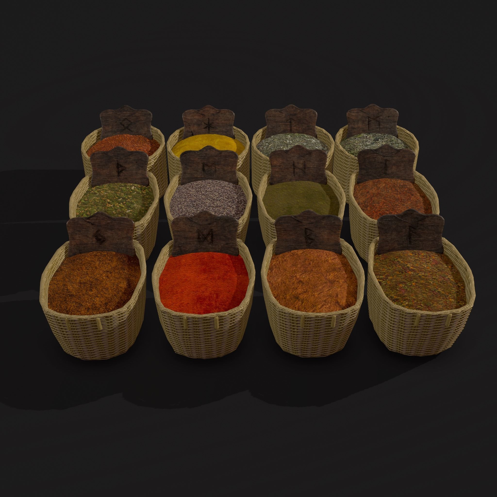 Medieval Spice Baskets Low-poly 3D model_17