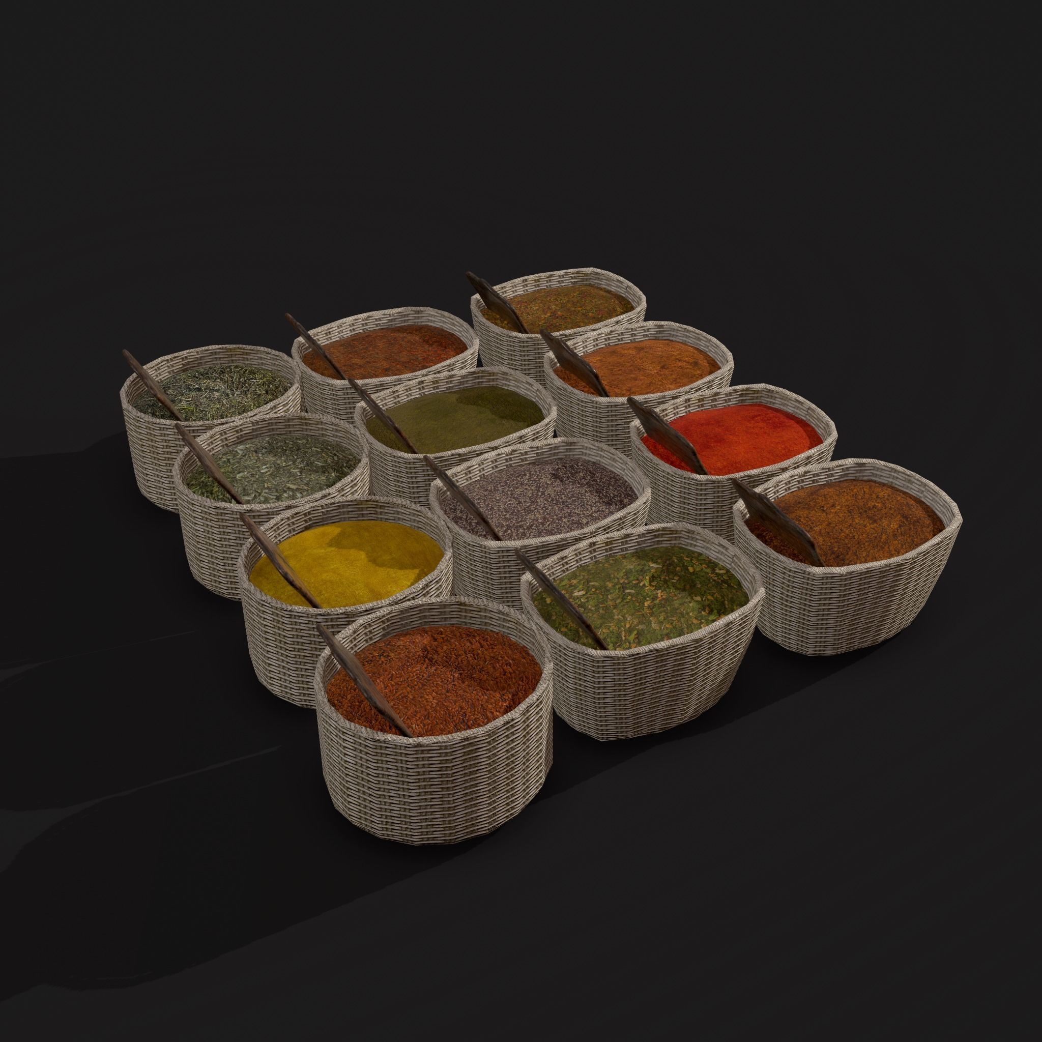 Medieval Spice Baskets Low-poly 3D model_4