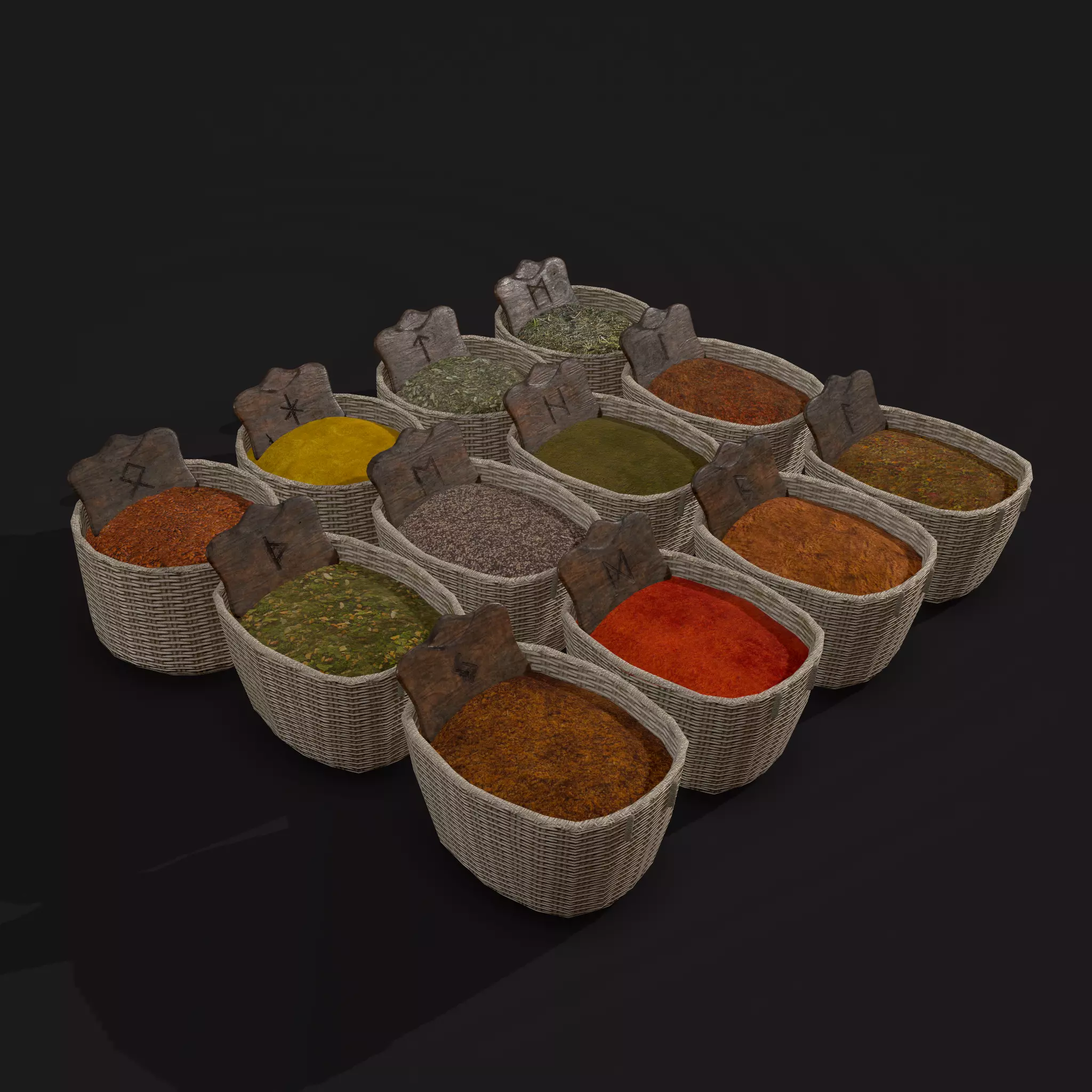 Medieval Spice Baskets Low-poly 3D model_0