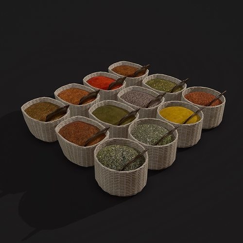 Medieval Spice Baskets Low-poly 3D model 7