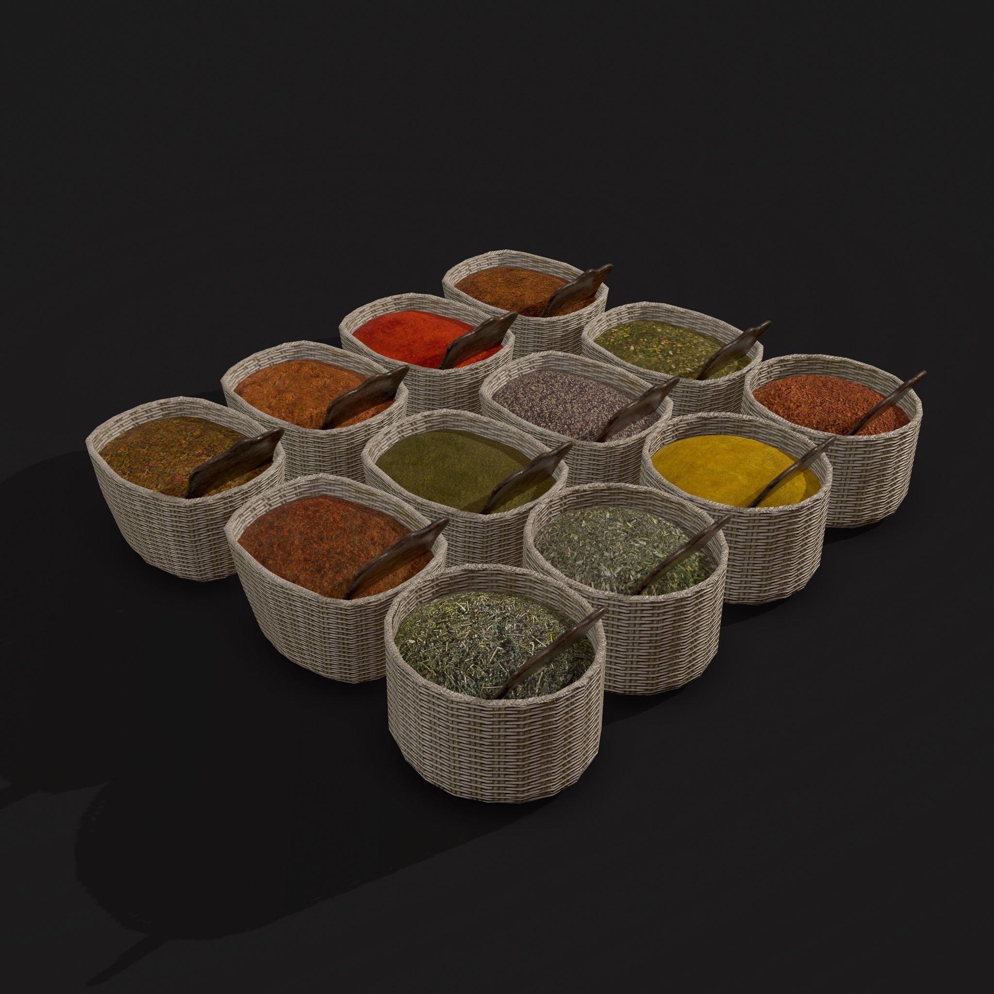 Medieval Spice Baskets Low-poly 3D model_7