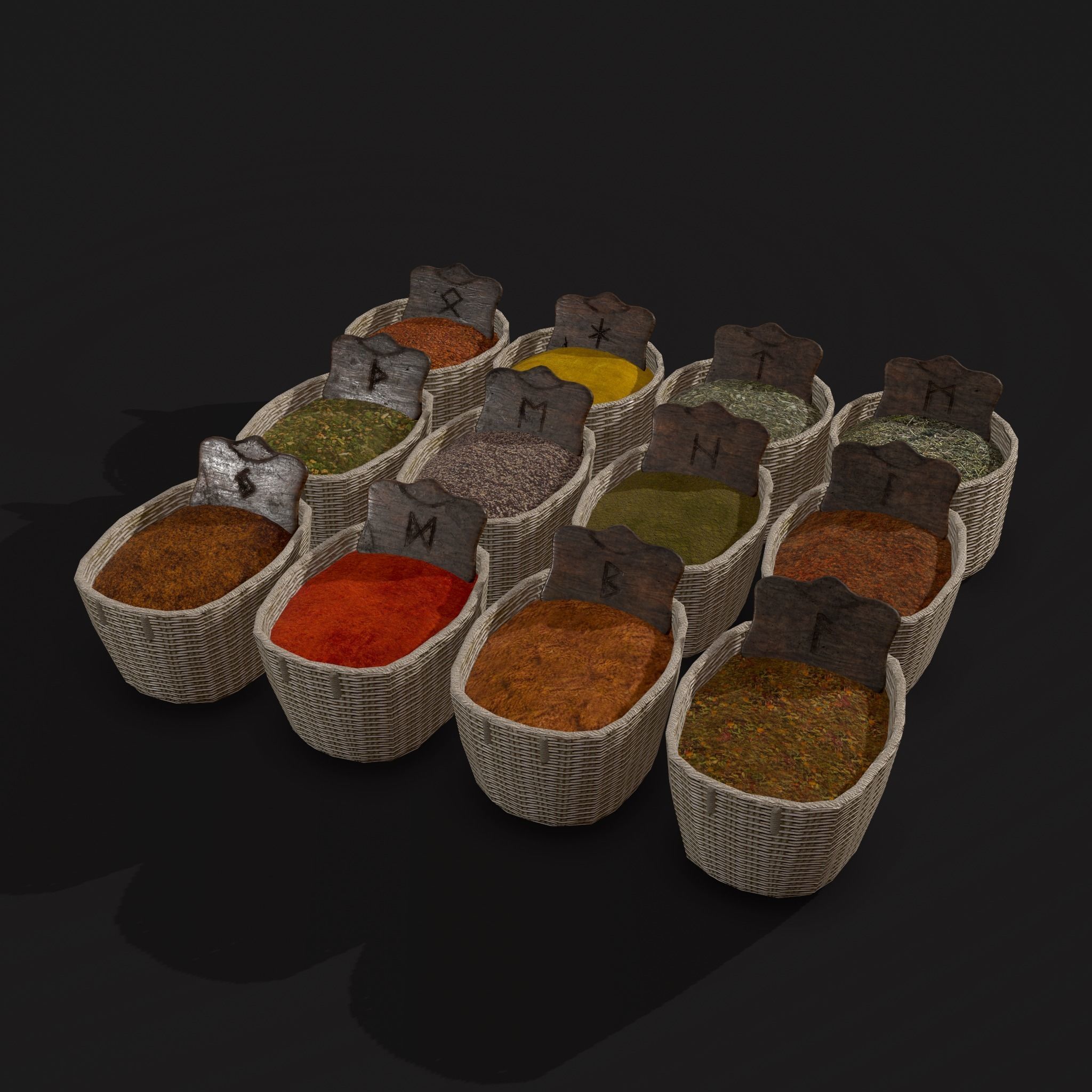 Medieval Spice Baskets Low-poly 3D model_10