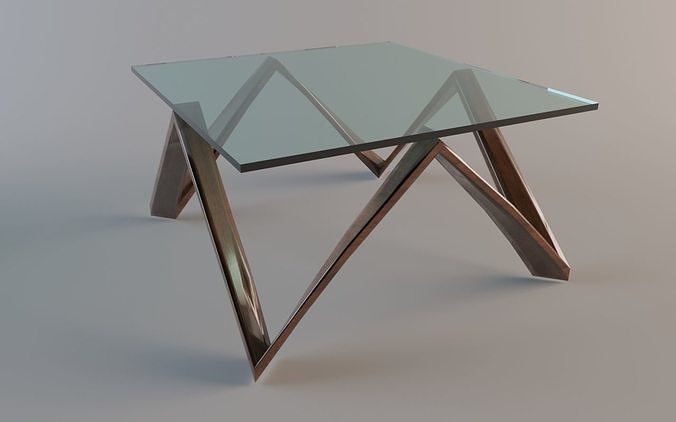 table with glass top and metal legs 3D model 2