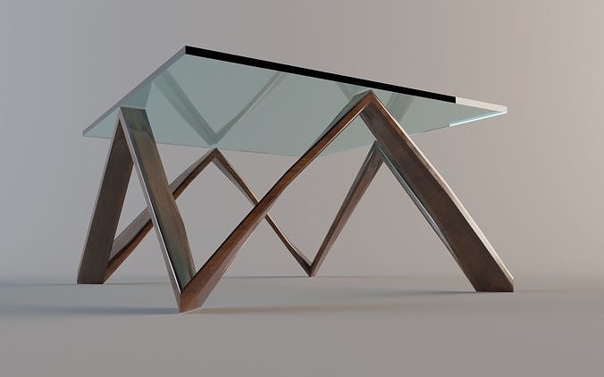 table with glass top and metal legs 3D model 3