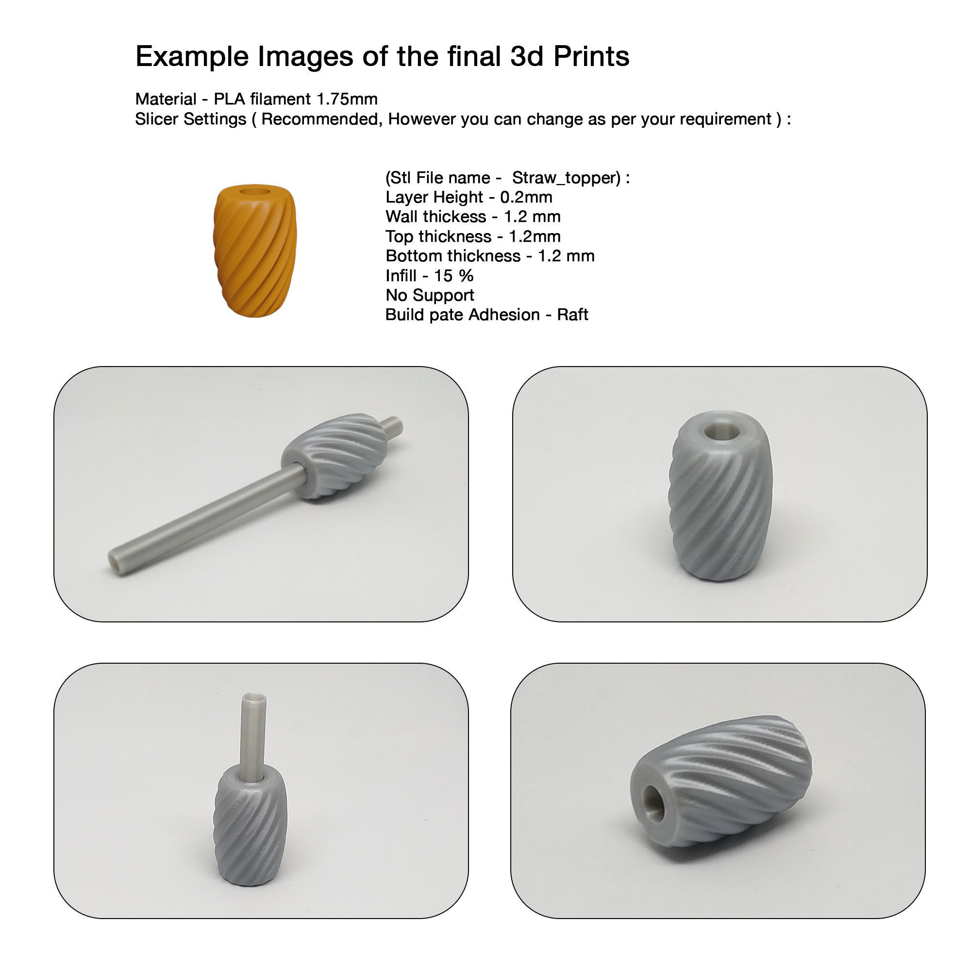 Stl file of Straw topper D1 Spiral Design for 3d printing 3D print model_2