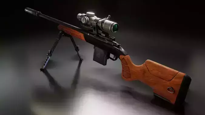 Walnut Remington 700 Rifle Low-poly 3D model