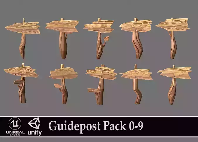 Guidepost Pack 0-9 Low-poly 3D model
