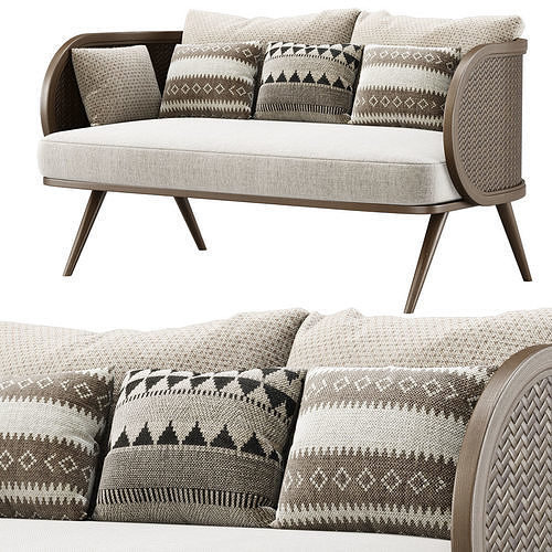 Victoria wooden rattan loveseat VA30  3D model