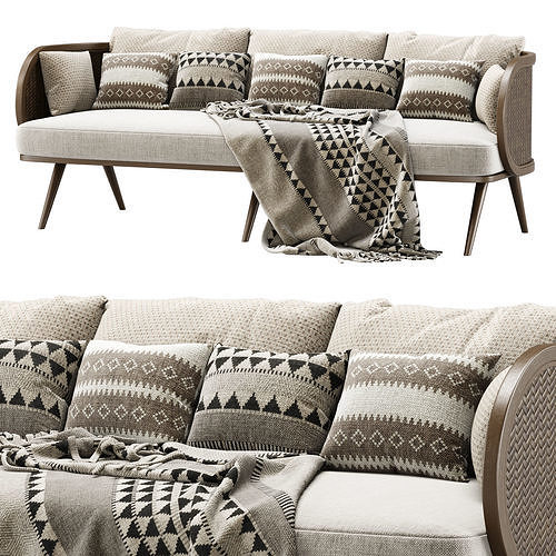 Victoria wooden rattan three-seater sofa VA30  3D model