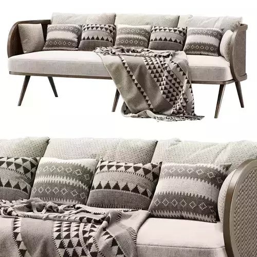 Victoria wooden rattan three-seater sofa VA30 