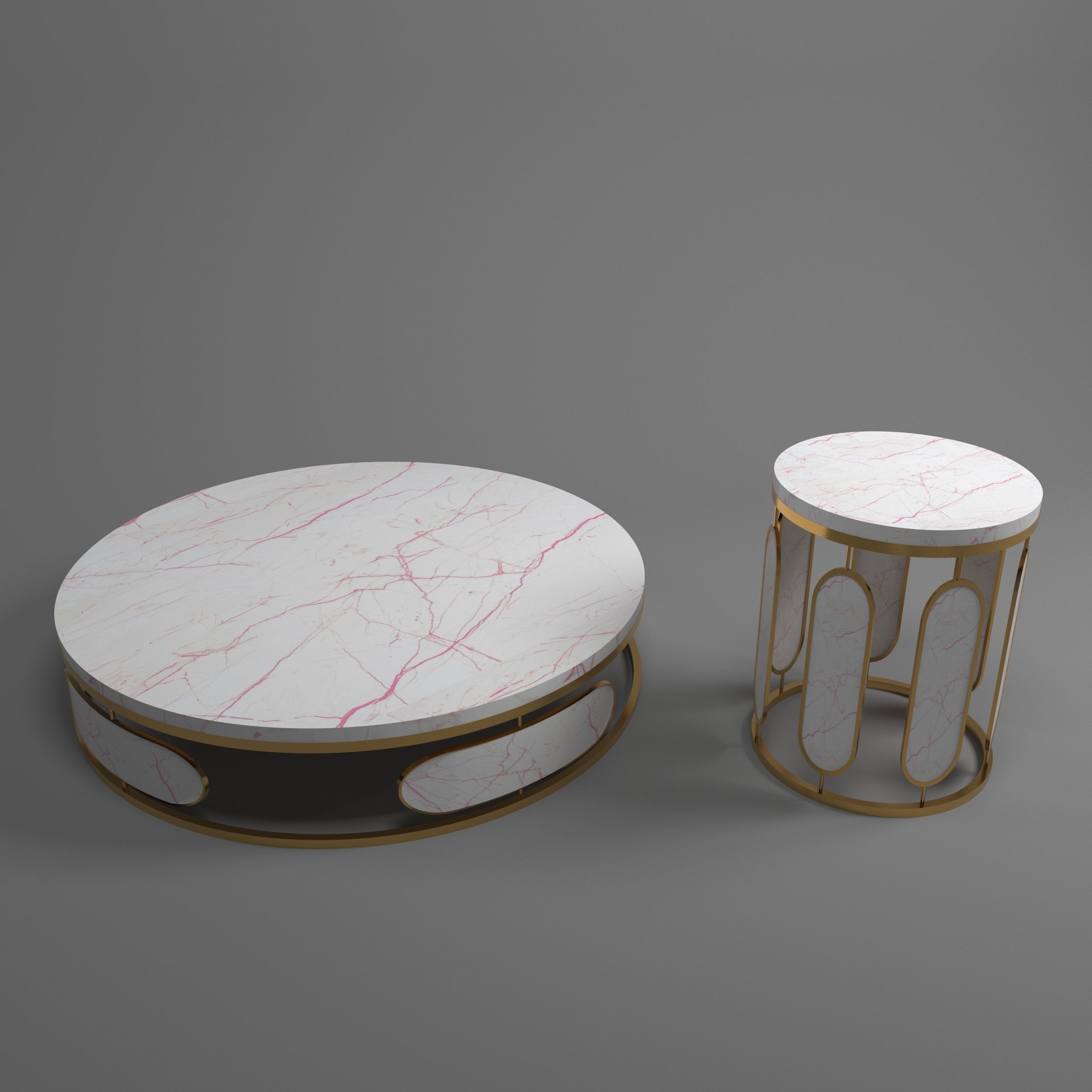 table 3d model gold and marble side Free low-poly 3D model_3
