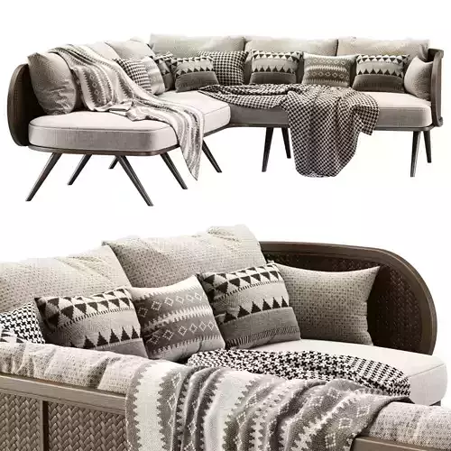 Victoria wooden rattan corner sofa VA30