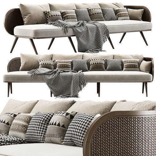 Victoria large wooden rattan sofa VA30  3D model