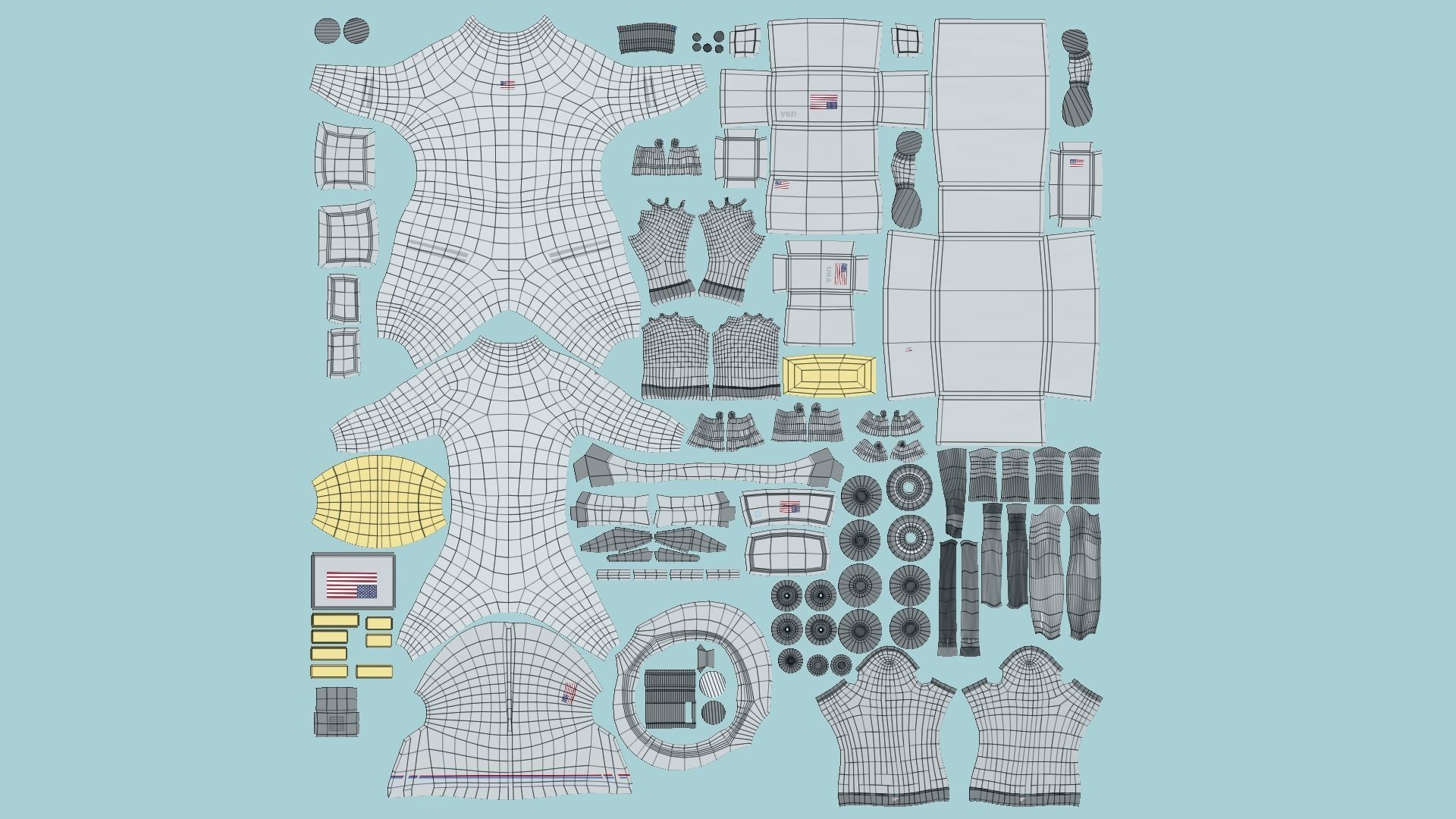 Astronaut Outfit 01 - White USA - Character Design Fashion Low-poly 3D model_5