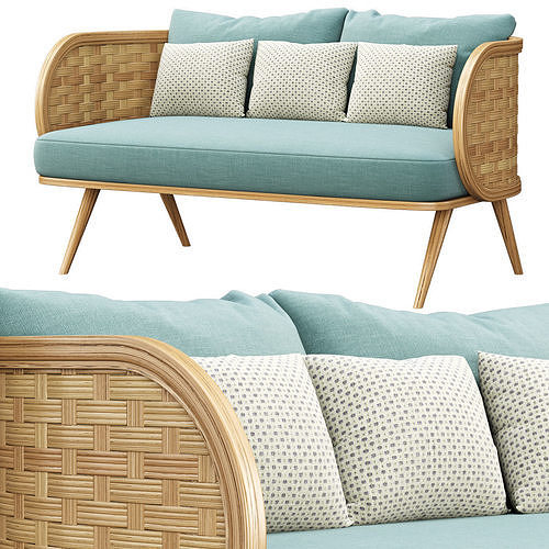 Victoria wooden rattan loveseat XY40 3D model