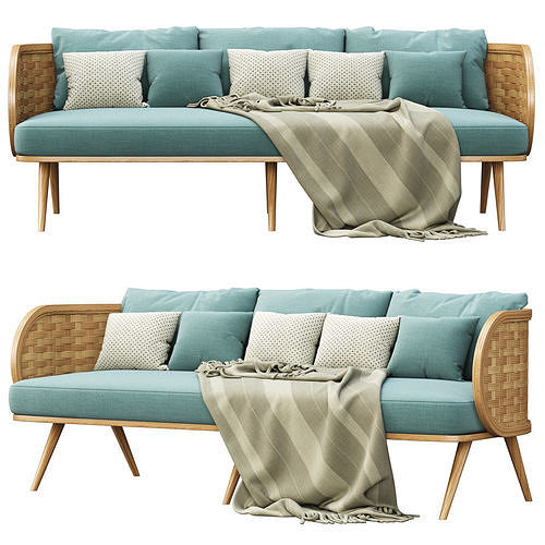 Victoria wooden rattan three-seater sofa XY40  3D model