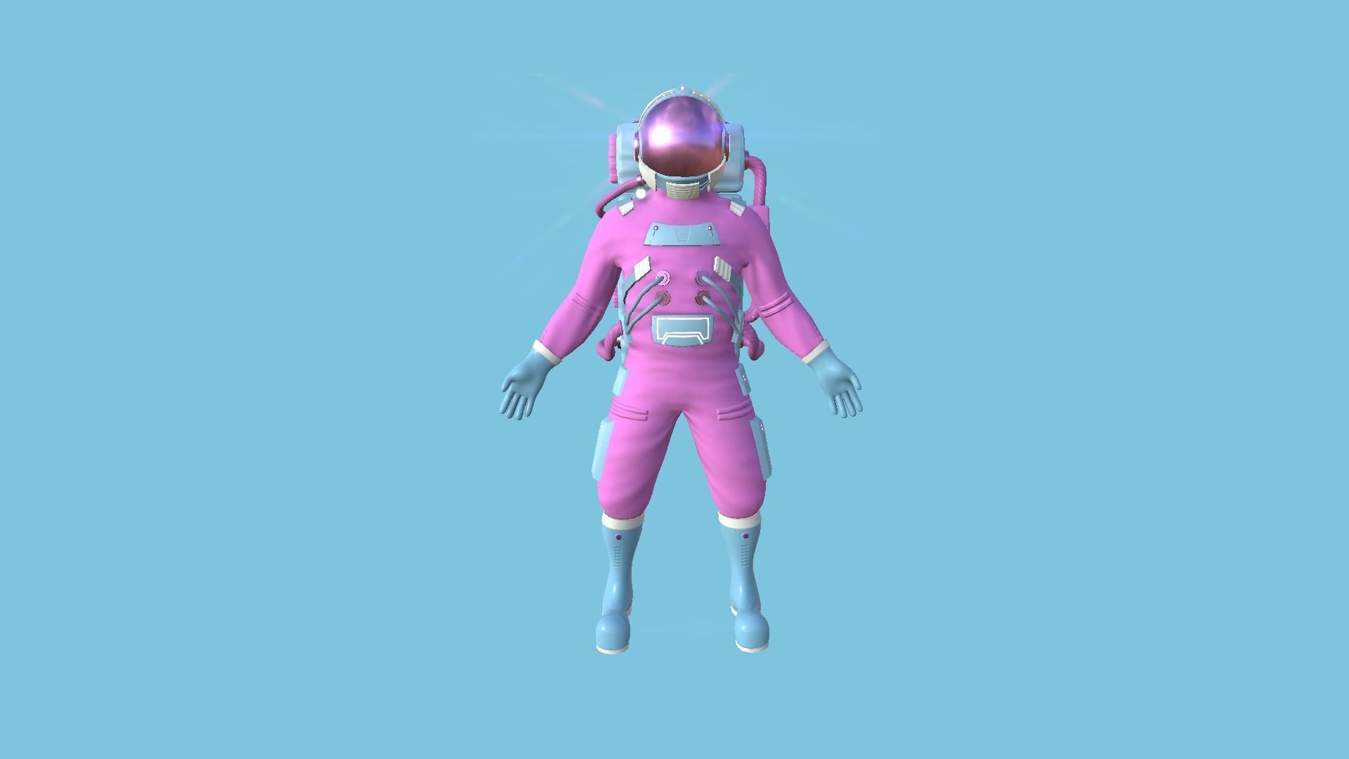 Astronaut Outfit 04 - Pink Female - Character Design Fashion Low-poly 3D model_1