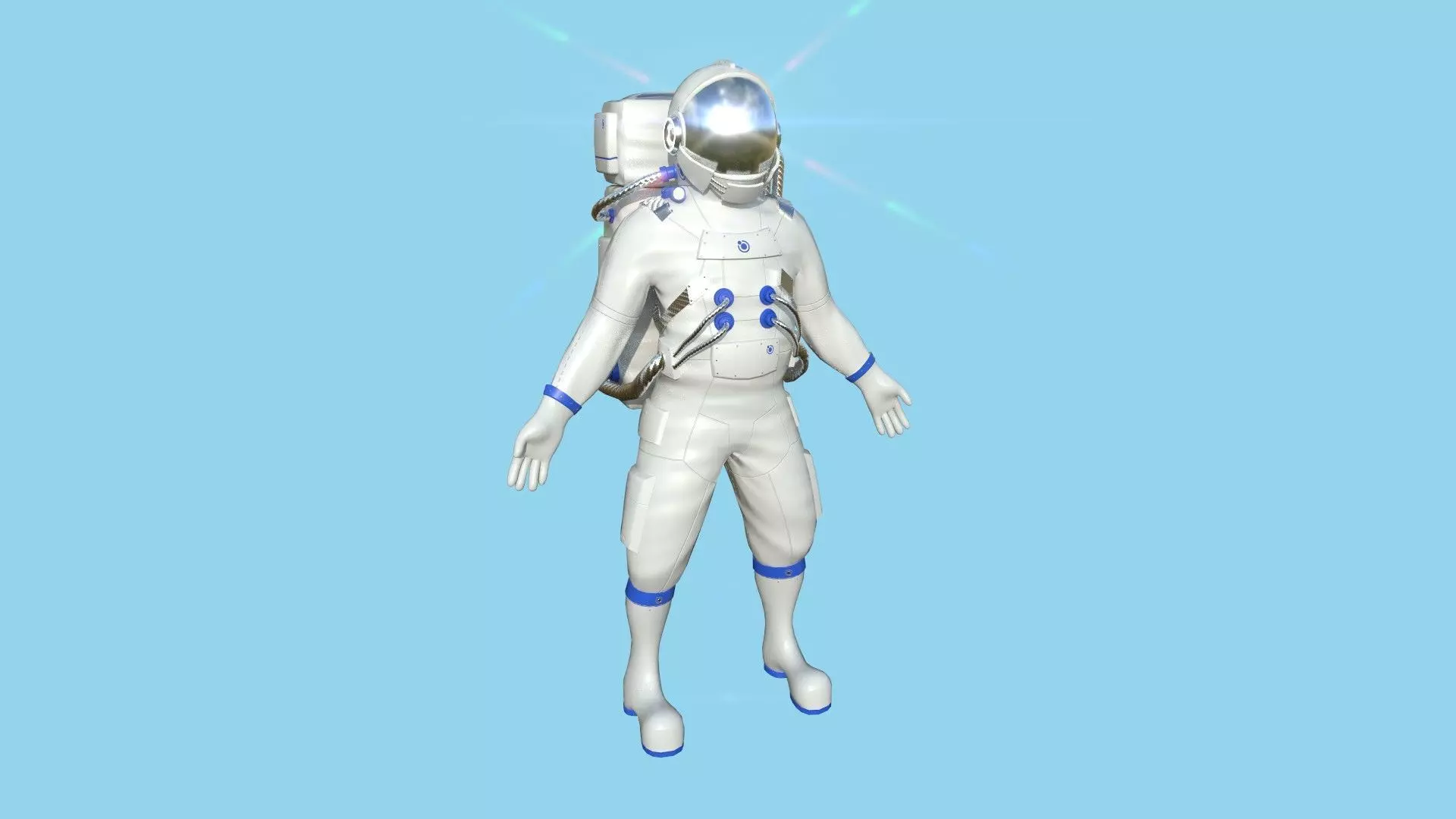 Astronaut Outfit 05 - White Blue - Character Design Fashion Low-poly 3D model_0