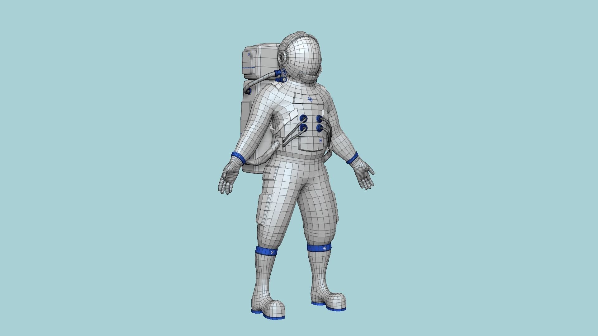Astronaut Outfit 05 - White Blue - Character Design Fashion Low-poly 3D model_6