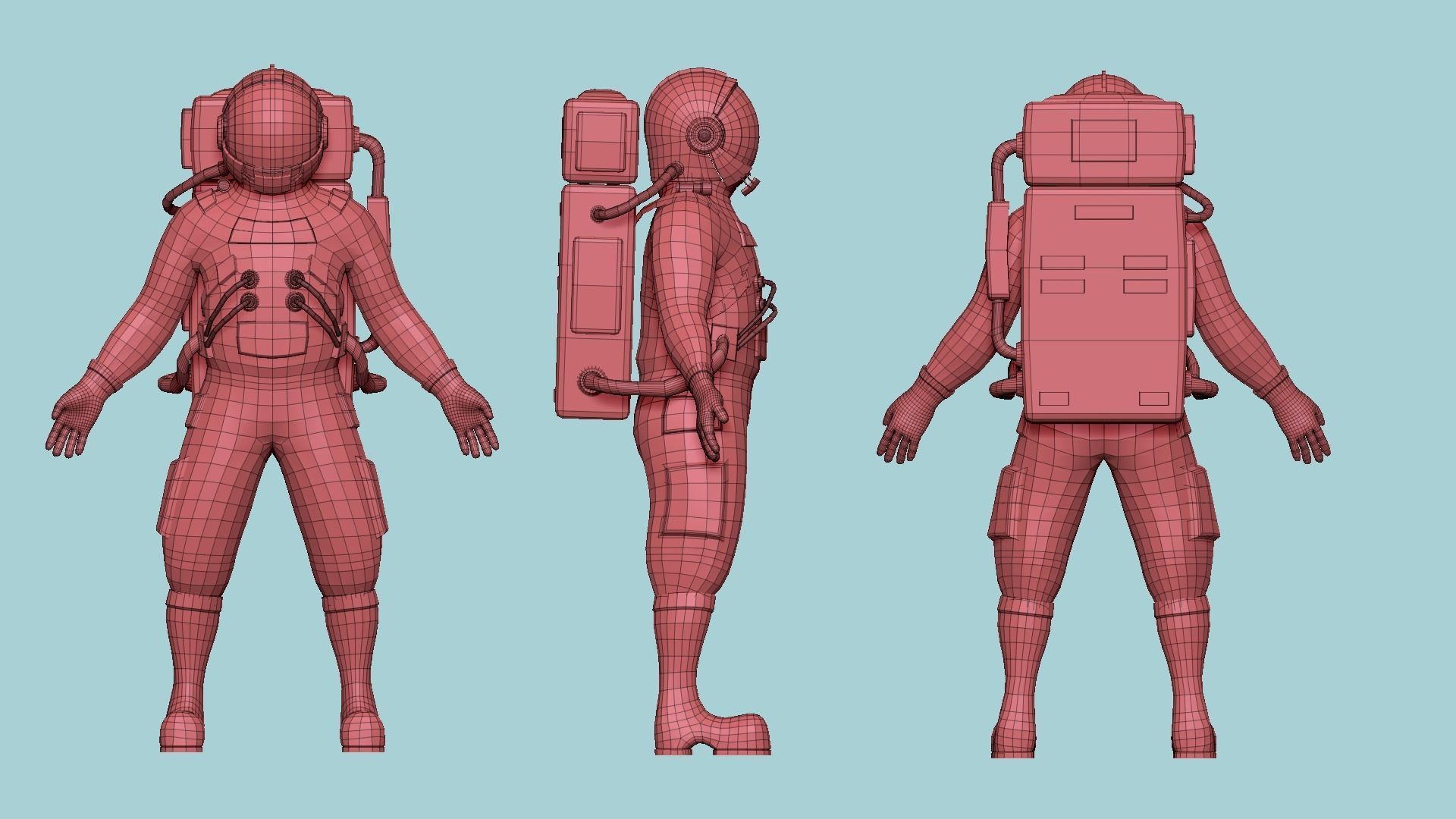 Astronaut Outfit 05 - White Blue - Character Design Fashion Low-poly 3D model_9
