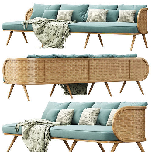 Victoria large wooden rattan sofa XY40  3D model