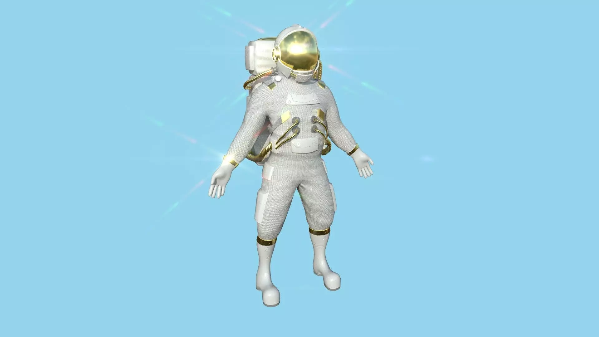 Astronaut Outfit 07 - White Gold - Character Design Fashion Low-poly 3D model_0
