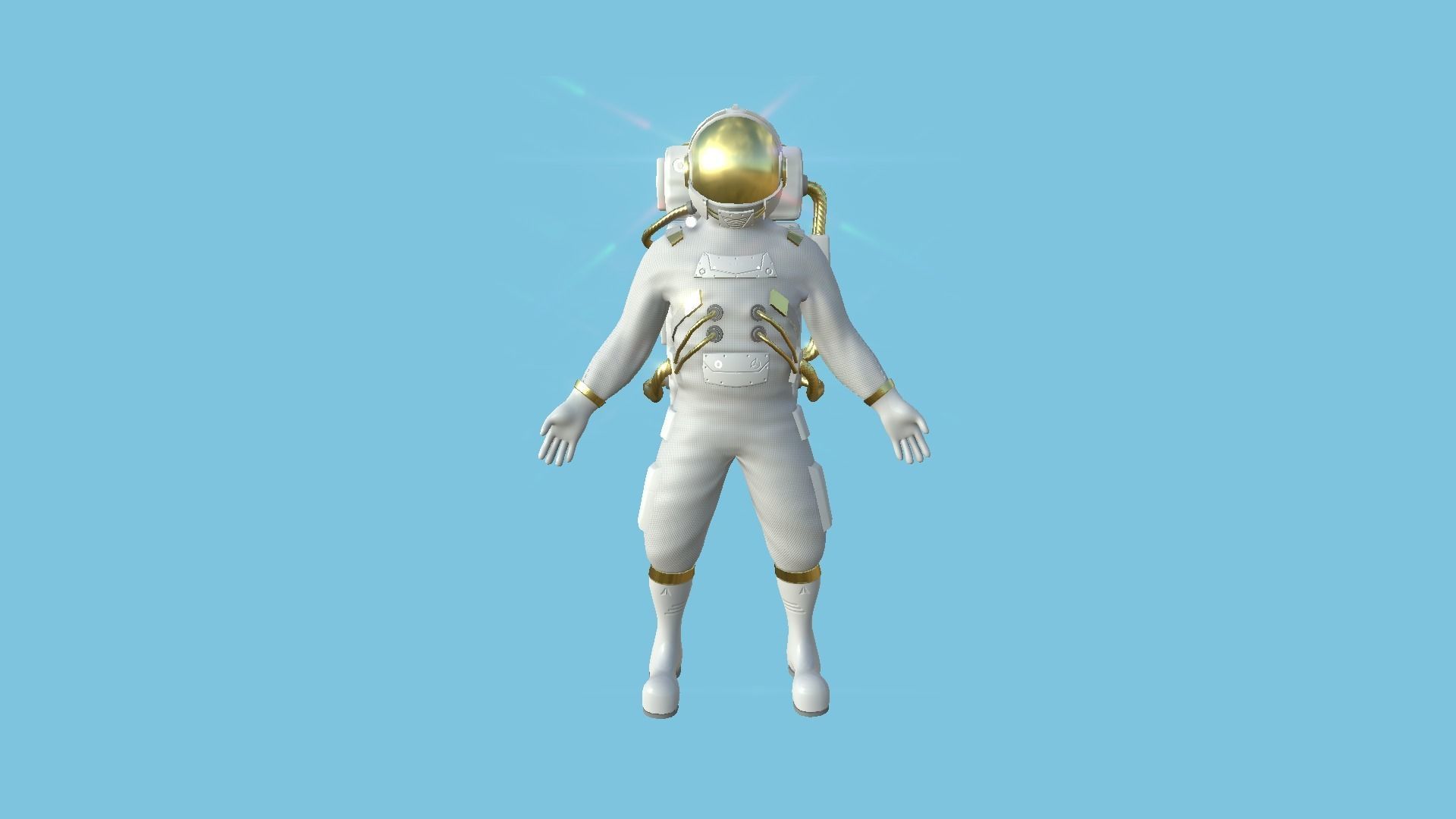 Astronaut Outfit 07 - White Gold - Character Design Fashion Low-poly 3D model_1