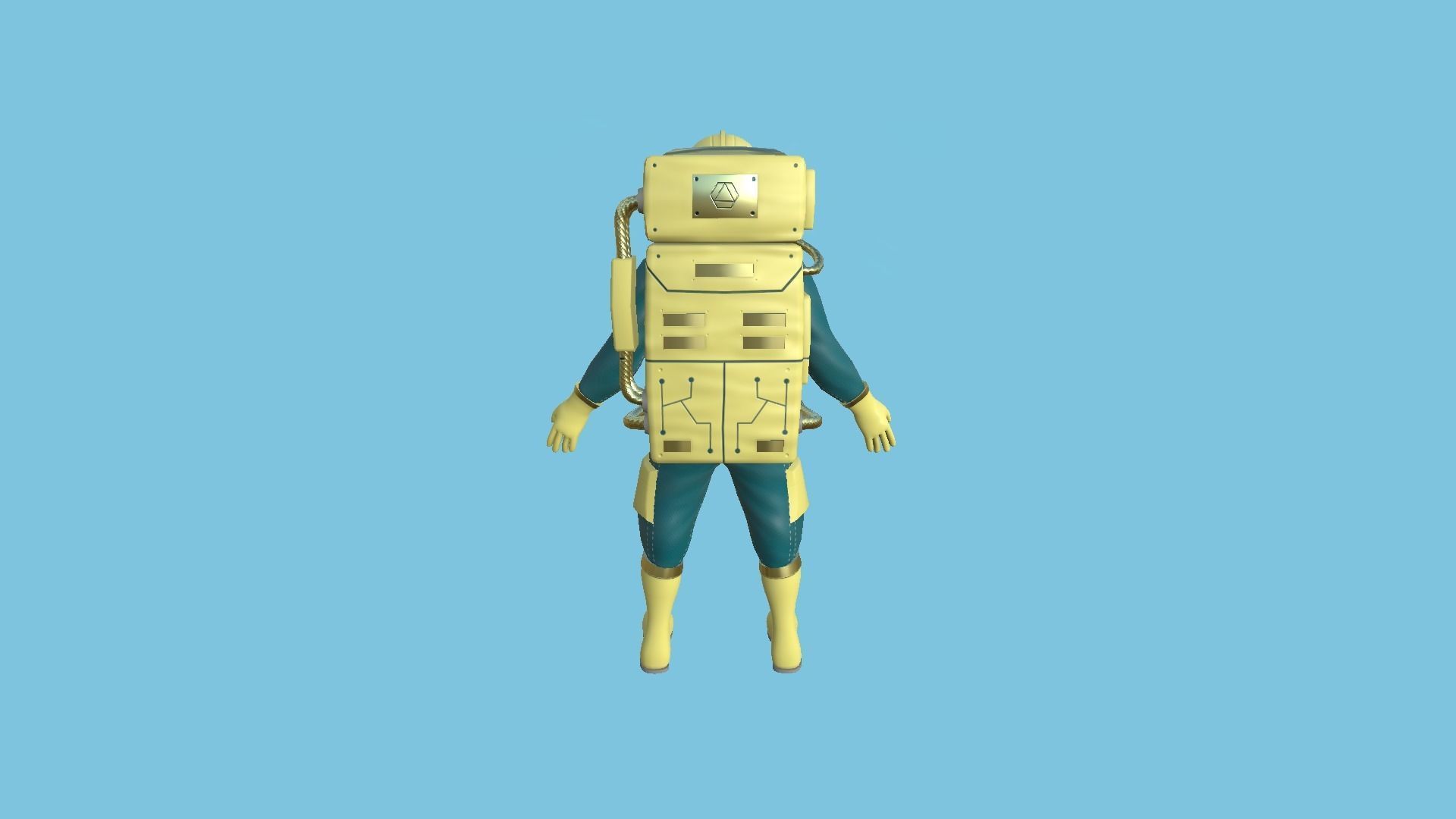 Astronaut Outfit 08 - Green Yellow - Character Design Fashion Low-poly 3D model_3