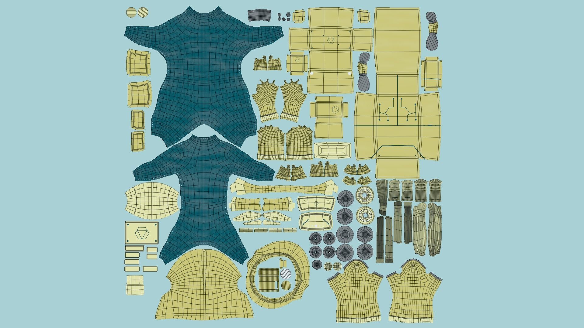 Astronaut Outfit 08 - Green Yellow - Character Design Fashion Low-poly 3D model_5