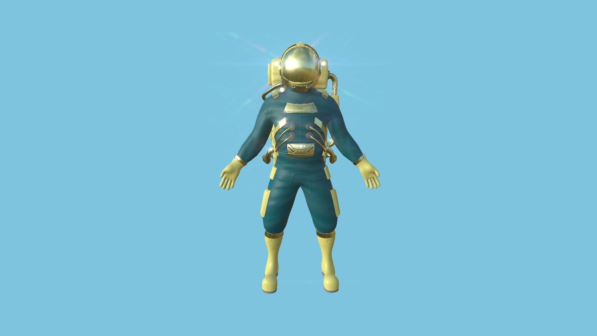 Astronaut Outfit 08 - Green Yellow - Character Design Fashion Low-poly 3D model_1